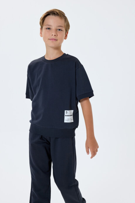 Rolypoly Erkek Çocuk %100 Pamuk Bisiklet Yaka Baskılı Yazlık Oversize Fit Gri Eşofman Takımı RP3767-C-V1 - 2