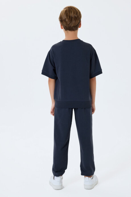Rolypoly Erkek Çocuk %100 Pamuk Bisiklet Yaka Baskılı Yazlık Oversize Fit Gri Eşofman Takımı RP3767-C-V1 - 4