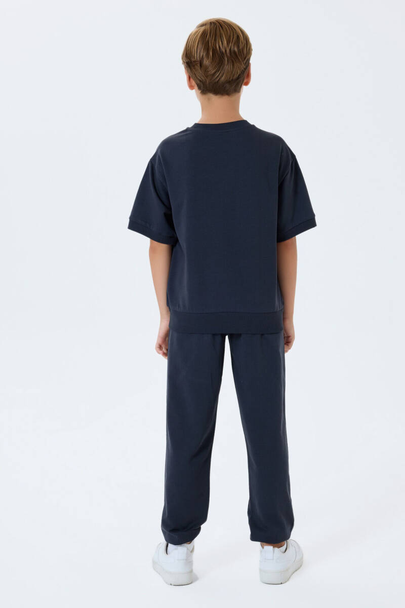 Rolypoly Erkek Çocuk %100 Pamuk Bisiklet Yaka Baskılı Yazlık Oversize Fit Gri Eşofman Takımı RP3767-C-V1 - 4