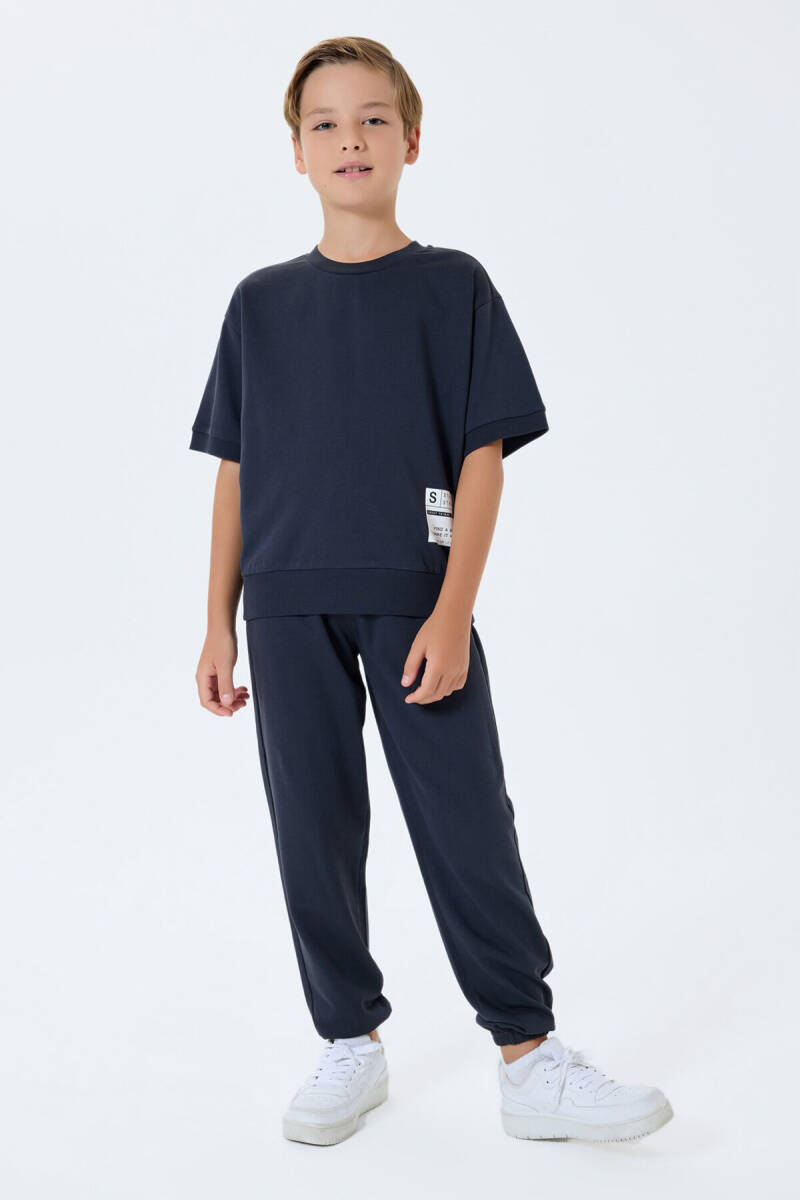 Rolypoly Erkek Çocuk %100 Pamuk Bisiklet Yaka Baskılı Yazlık Oversize Fit Gri Eşofman Takımı RP3767-C-V1 - 5