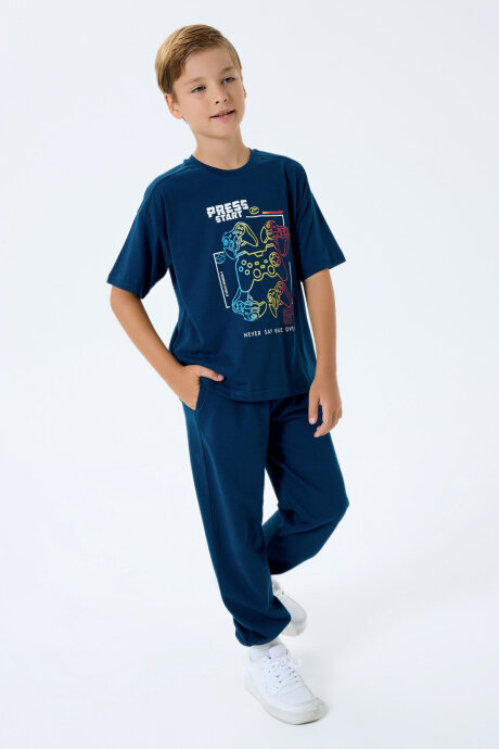 Rolypoly Erkek Çocuk Bisiklet Yaka Baskılı Yazlık Regular Fit Lacivert Pijama Takımı RP3759-C-V1 (1)