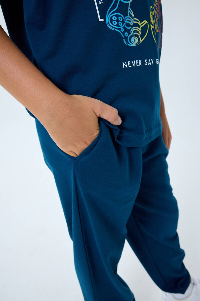 Rolypoly Erkek Çocuk Bisiklet Yaka Baskılı Yazlık Regular Fit Lacivert Pijama Takımı RP3759-C-V1 - 5
