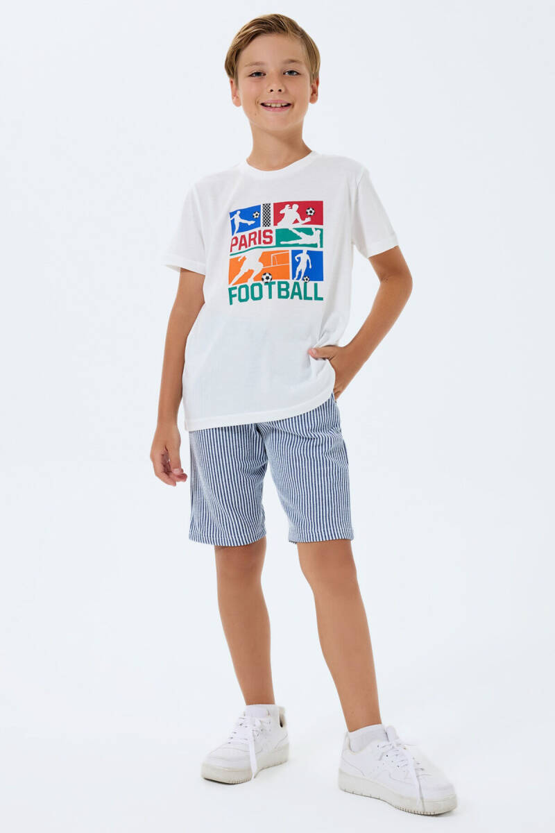 Rolypoly Erkek Çocuk %100 Pamuk Bisiklet Yaka Baskılı Yazlık Regular Fit Beyaz Bermuda Takım RP3755-C-V1 - 4