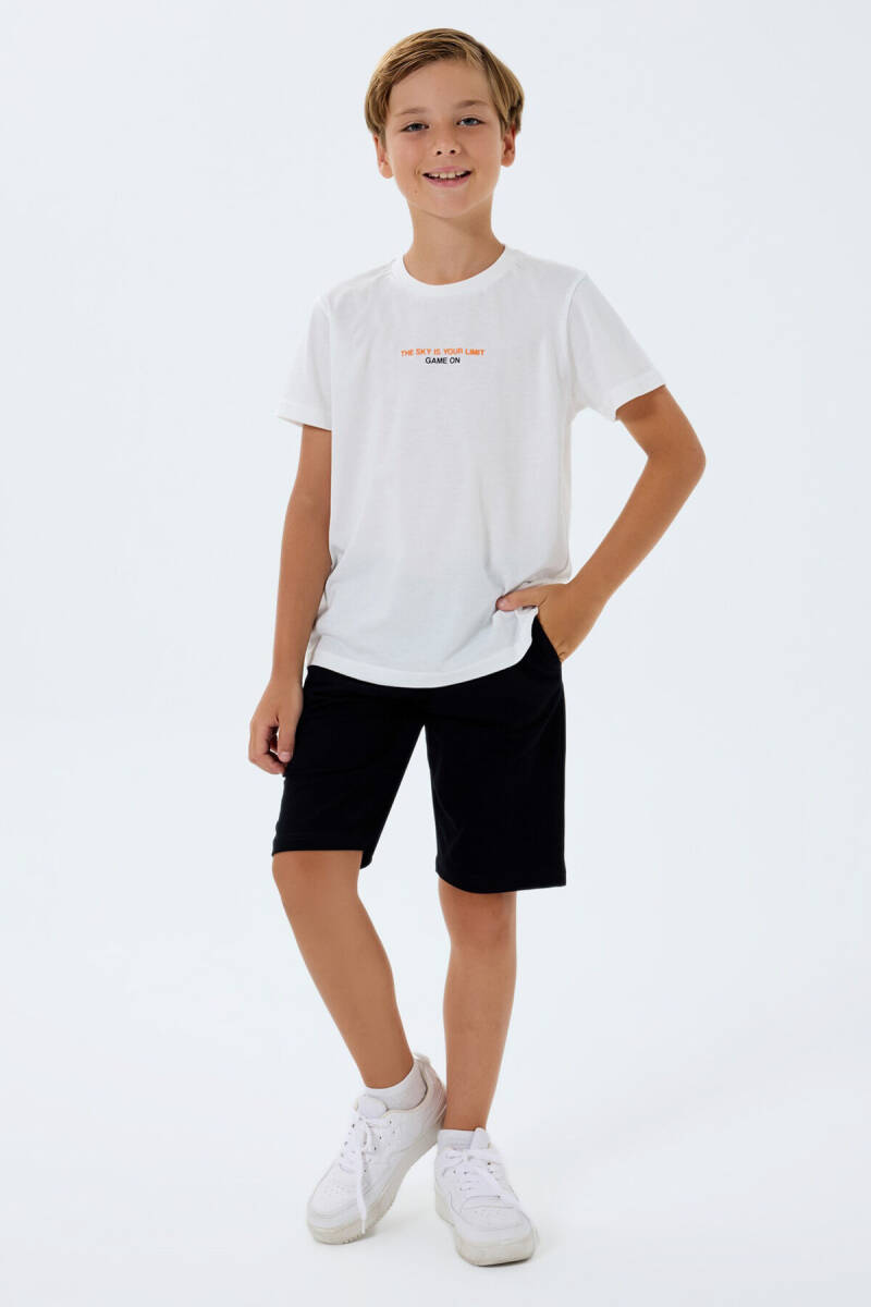 Rolypoly Erkek Çocuk %100 Pamuk Bisiklet Yaka Baskılı Yazlık Regular Fit Beyaz Bermuda Takım RP3760-C-V2 - 2