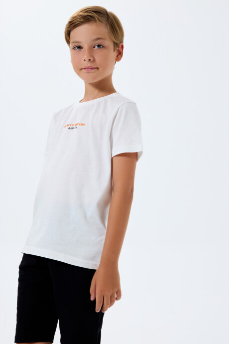 Rolypoly Erkek Çocuk %100 Pamuk Bisiklet Yaka Baskılı Yazlık Regular Fit Beyaz Bermuda Takım RP3760-C-V2 - 5