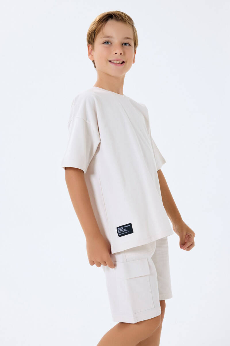Rolypoly Erkek Çocuk %100 Pamuk Bisiklet Yaka Baskısız Yazlık Oversize Fit Beyaz Bermuda Takım RP3765-C-V3 - 1