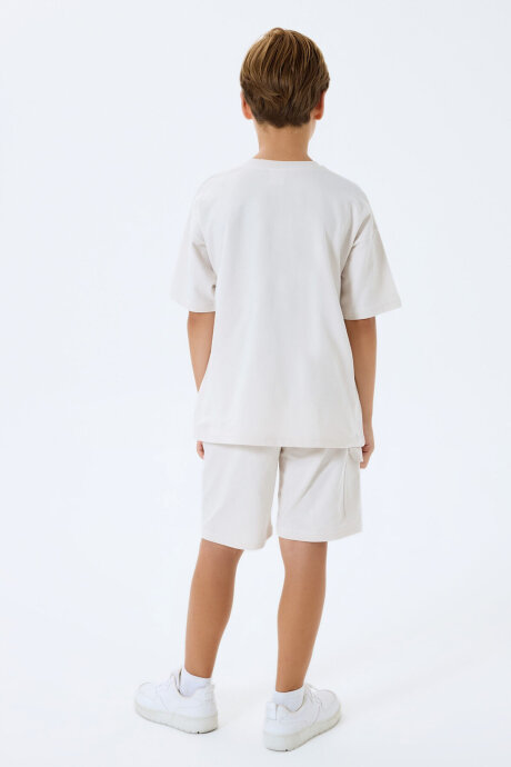 Rolypoly Erkek Çocuk %100 Pamuk Bisiklet Yaka Baskısız Yazlık Oversize Fit Beyaz Bermuda Takım RP3765-C-V3 - 4