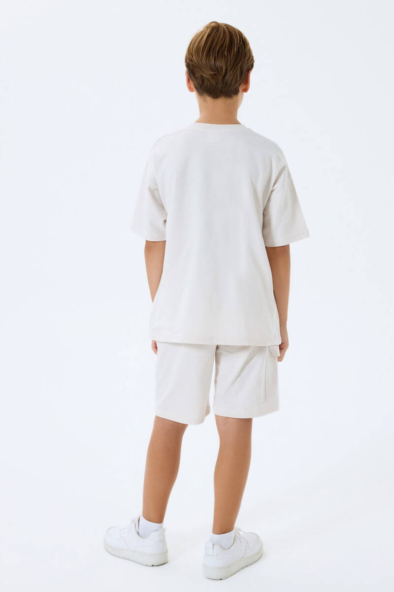 Rolypoly Erkek Çocuk %100 Pamuk Bisiklet Yaka Baskısız Yazlık Oversize Fit Beyaz Bermuda Takım RP3765-C-V3 - 4