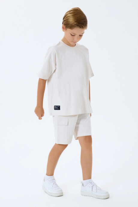 Rolypoly Erkek Çocuk %100 Pamuk Bisiklet Yaka Baskısız Yazlık Oversize Fit Beyaz Bermuda Takım RP3765-C-V3 - 5
