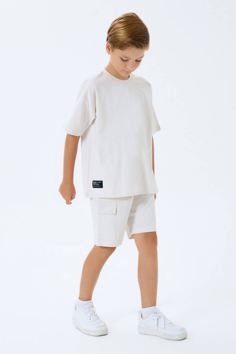 Rolypoly Erkek Çocuk %100 Pamuk Bisiklet Yaka Baskısız Yazlık Oversize Fit Beyaz Bermuda Takım RP3765-C-V3 - 5