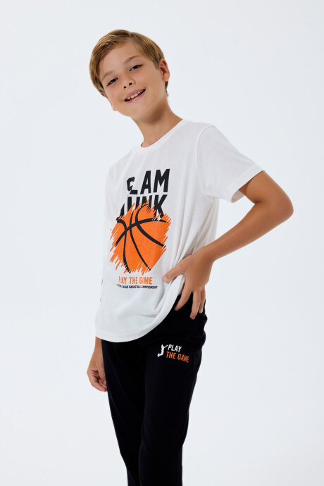 Rolypoly Erkek Çocuk Bisiklet Yaka Baskılı Yazlık Regular Fit Beyaz Pijama Takımı RP3762-C-V1 (1)