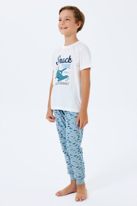 Rolypoly Erkek Çocuk Bisiklet Yaka Baskılı Yazlık Regular Fit Beyaz Pijama Takımı RP3743-C-V2 (1)
