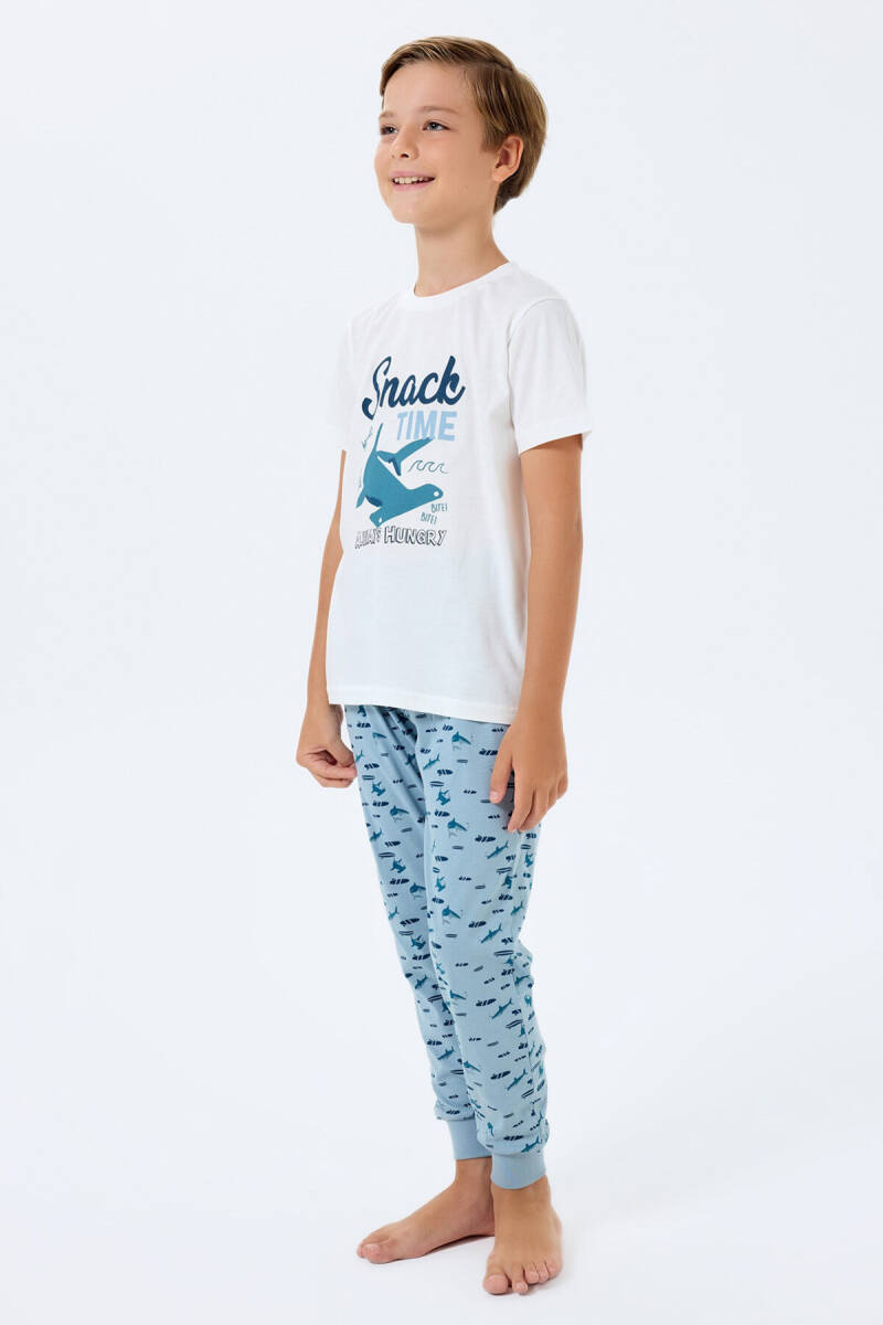 Rolypoly Erkek Çocuk Bisiklet Yaka Baskılı Yazlık Regular Fit Beyaz Pijama Takımı RP3743-C-V2 - 2