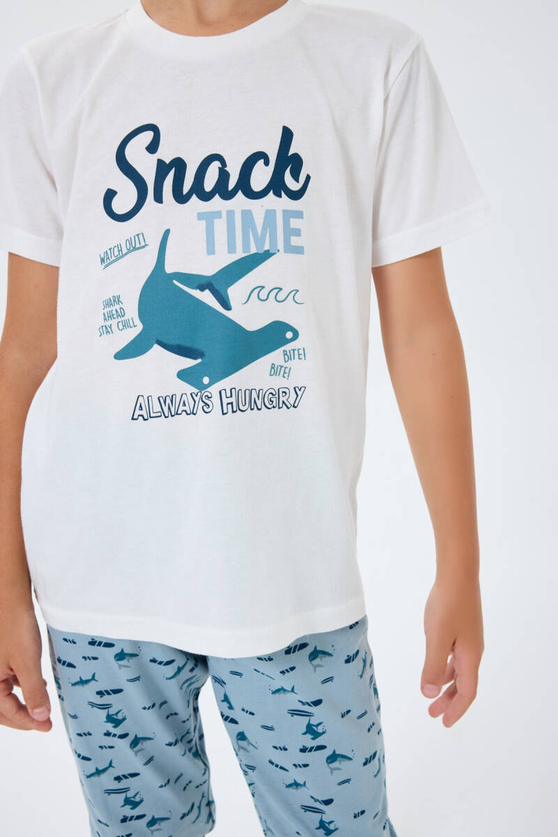 Rolypoly Erkek Çocuk Bisiklet Yaka Baskılı Yazlık Regular Fit Beyaz Pijama Takımı RP3743-C-V2 - 3