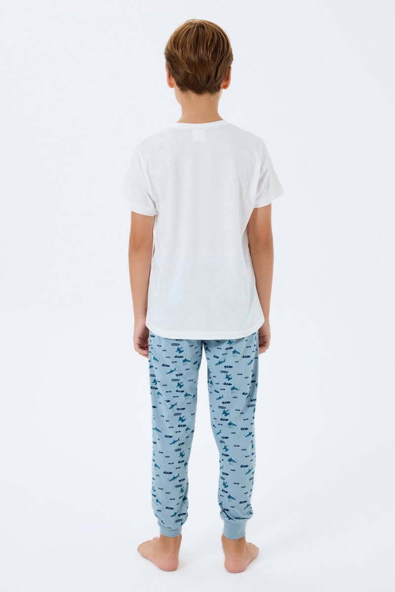 Rolypoly Erkek Çocuk Bisiklet Yaka Baskılı Yazlık Regular Fit Beyaz Pijama Takımı RP3743-C-V2 - 4