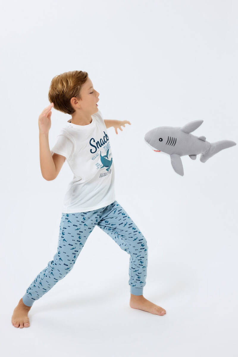 Rolypoly Erkek Çocuk Bisiklet Yaka Baskılı Yazlık Regular Fit Beyaz Pijama Takımı RP3743-C-V2 - 5