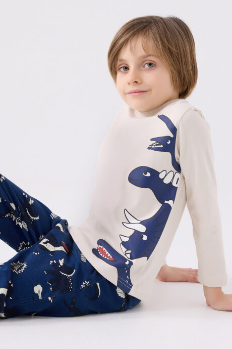 Rolypoly Erkek Çocuk Bisiklet Yaka Pigment Baskılı Kışlık Regular Fit Mavi Pijama Takımı RP3429-C-V2 - 2
