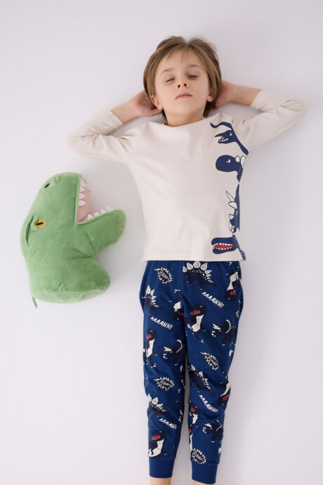 Rolypoly Erkek Çocuk Bisiklet Yaka Pigment Baskılı Kışlık Regular Fit Mavi Pijama Takımı RP3429-C-V2 - 3