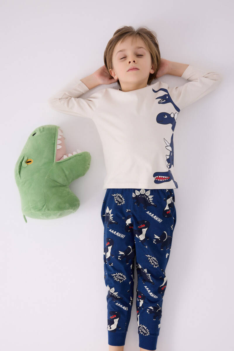 Rolypoly Erkek Çocuk Bisiklet Yaka Pigment Baskılı Kışlık Regular Fit Mavi Pijama Takımı RP3429-C-V2 - 3