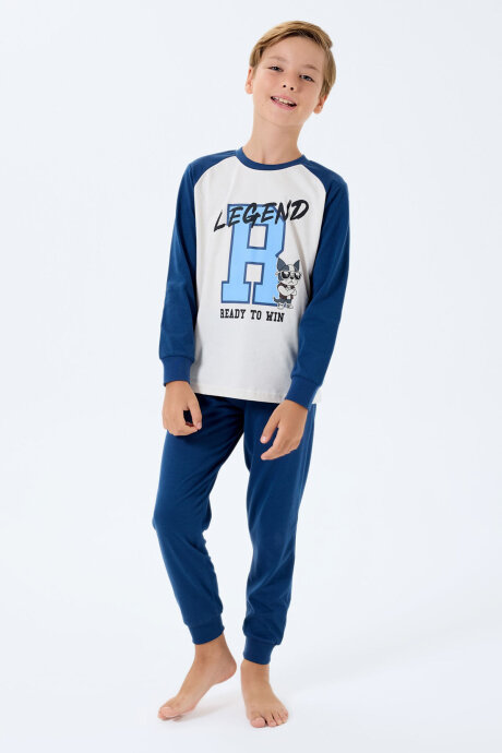 Rolypoly Erkek Çocuk Bisiklet Yaka Baskılı Yazlık Relaxed Fit Beyaz Pijama Takımı RP3745-C-V1 (1)