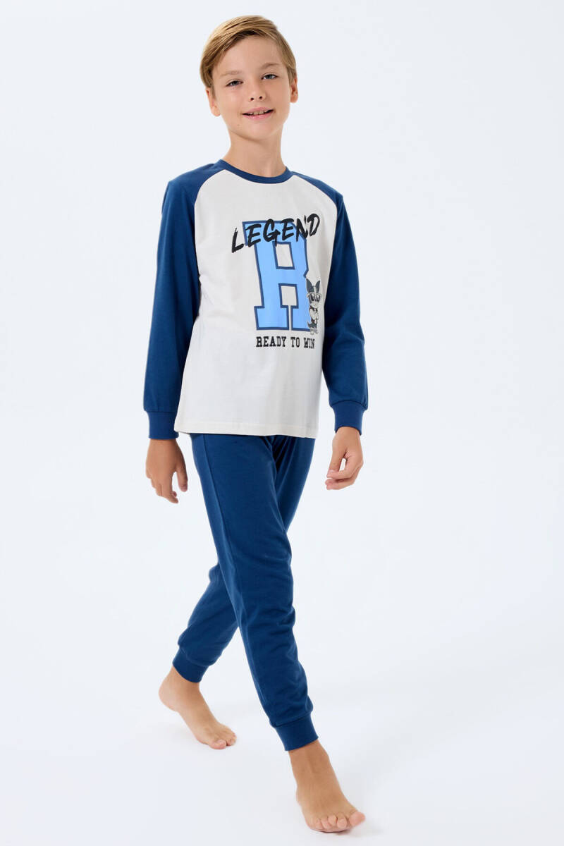Rolypoly Erkek Çocuk Bisiklet Yaka Baskılı Yazlık Relaxed Fit Beyaz Pijama Takımı RP3745-C-V1 - 5