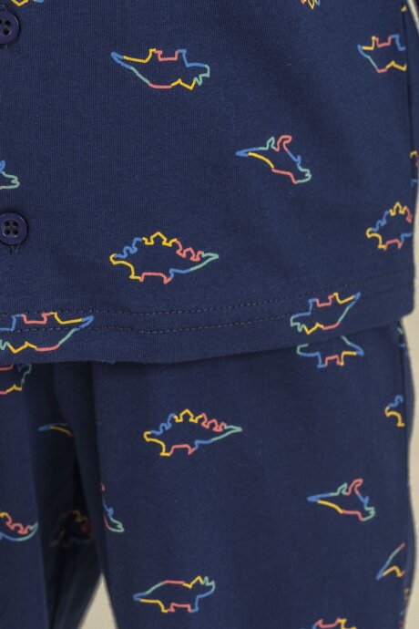 Rolypoly Erkek Çocuk %100 Pamuk Colorful Dinos Lacivert Gömlek Pijama Takımı RP3867-C-V1 - 5