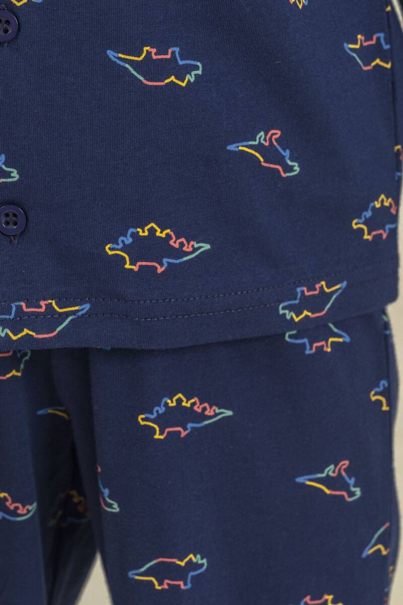 Rolypoly Erkek Çocuk %100 Pamuk Colorful Dinos Lacivert Gömlek Pijama Takımı RP3867-C-V1 - 5