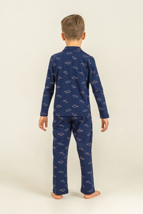 Rolypoly Erkek Çocuk %100 Pamuk Colorful Dinos Lacivert Gömlek Pijama Takımı RP3867-C-V1 - 4