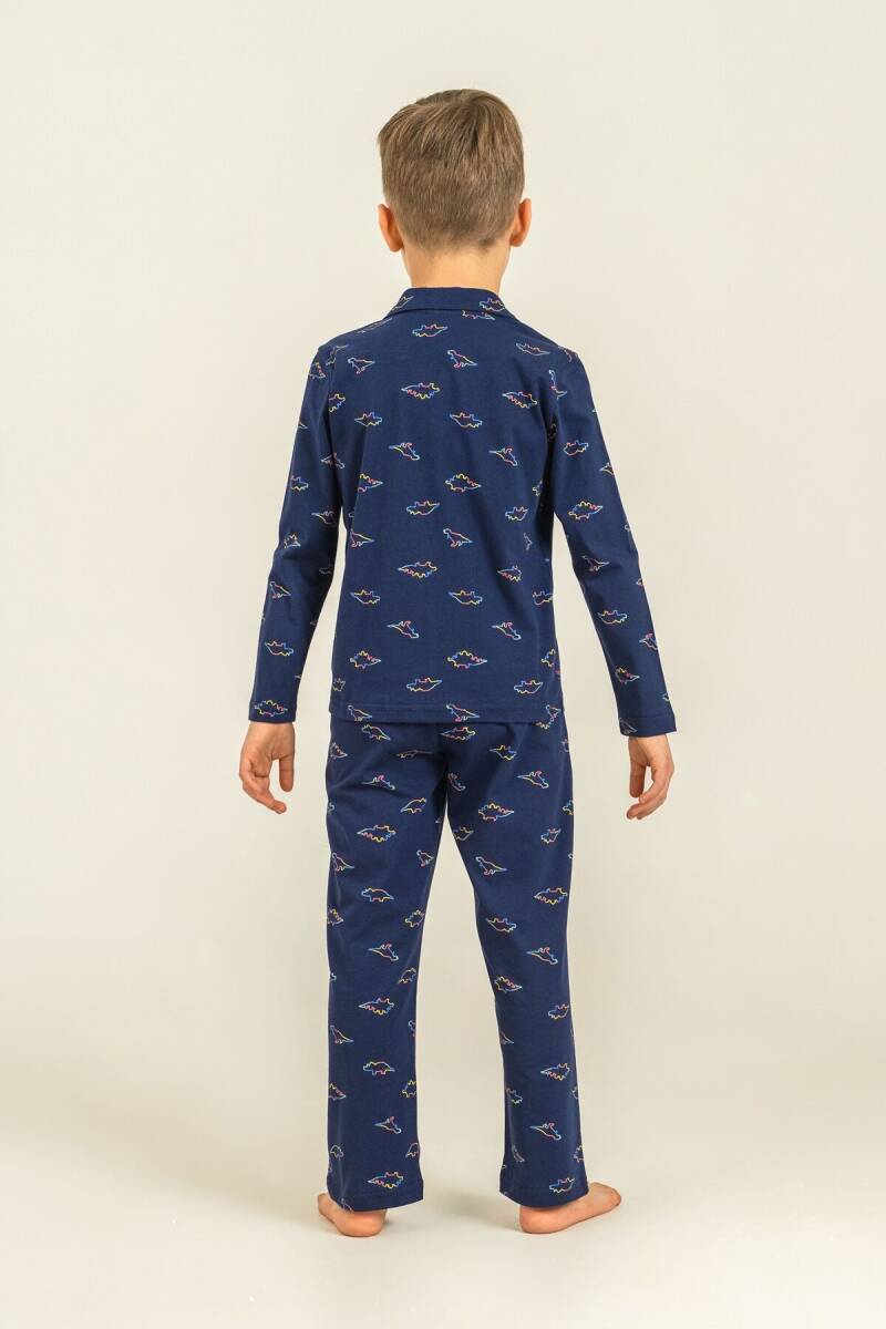 Rolypoly Erkek Çocuk %100 Pamuk Colorful Dinos Lacivert Gömlek Pijama Takımı RP3867-C-V1 - 4