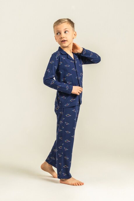 Rolypoly Erkek Çocuk %100 Pamuk Colorful Dinos Lacivert Gömlek Pijama Takımı RP3867-C-V1 - 6