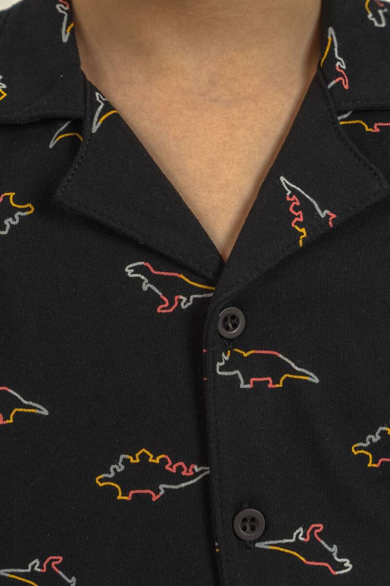 Rolypoly Erkek Çocuk %100 Pamuk Colorful Dinos Siyah Gömlek Pijama Takımı RP3867-C-V2 - 3