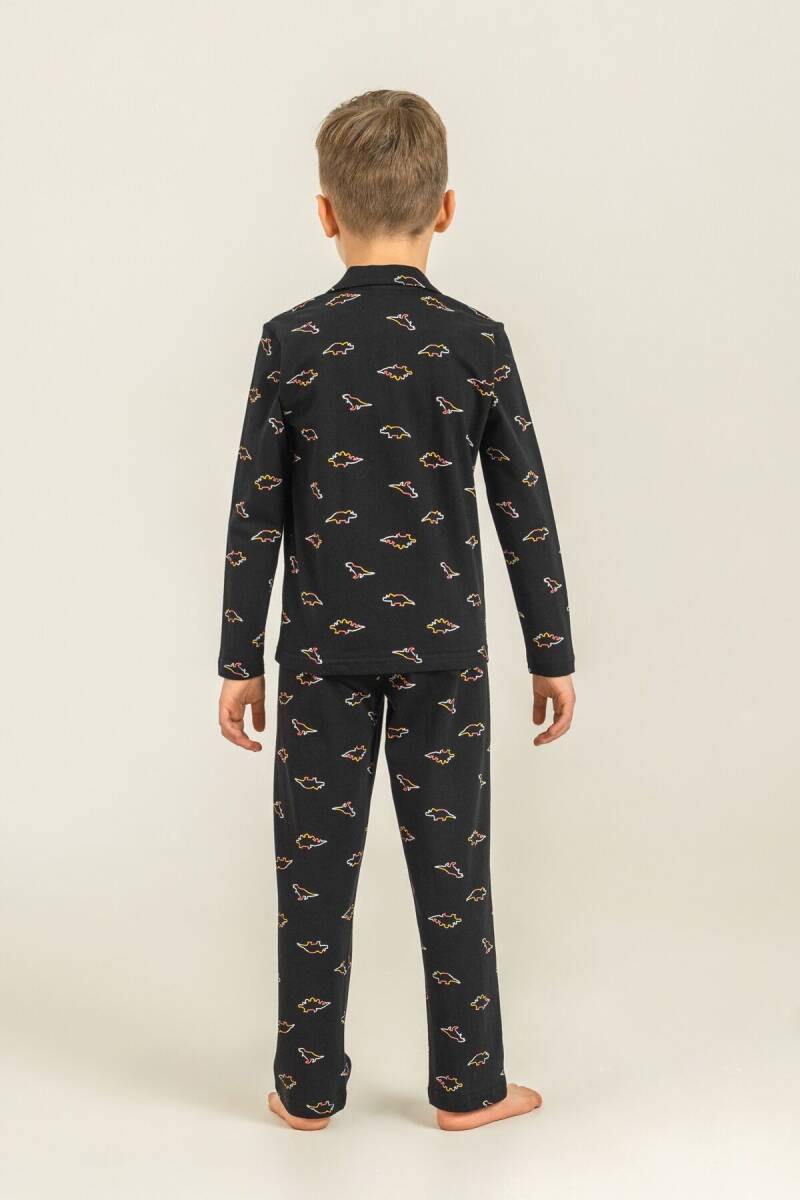 Rolypoly Erkek Çocuk %100 Pamuk Colorful Dinos Siyah Gömlek Pijama Takımı RP3867-C-V2 - 4