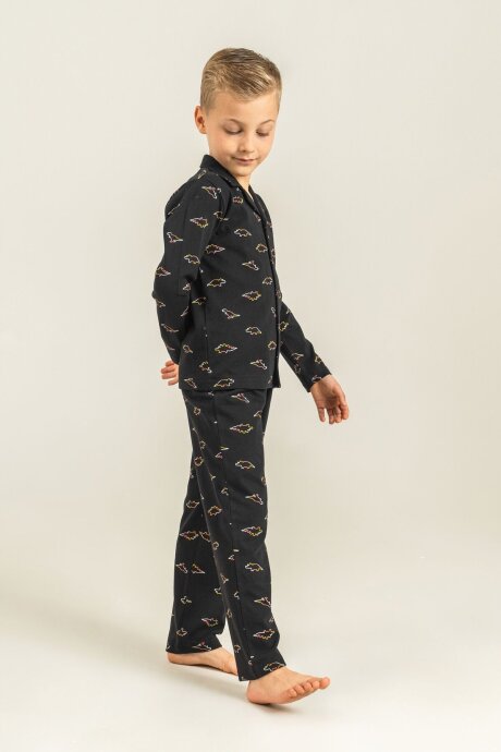 Rolypoly Erkek Çocuk %100 Pamuk Colorful Dinos Siyah Gömlek Pijama Takımı RP3867-C-V2 - 6