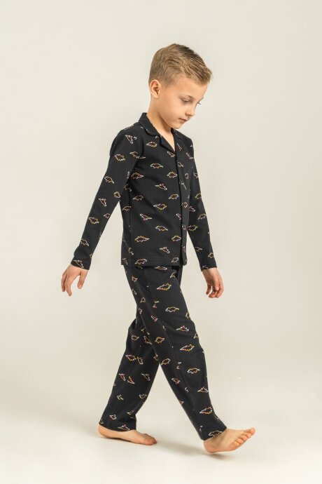 Rolypoly Erkek Çocuk %100 Pamuk Colorful Dinos Siyah Gömlek Pijama Takımı RP3867-C-V2 (1)
