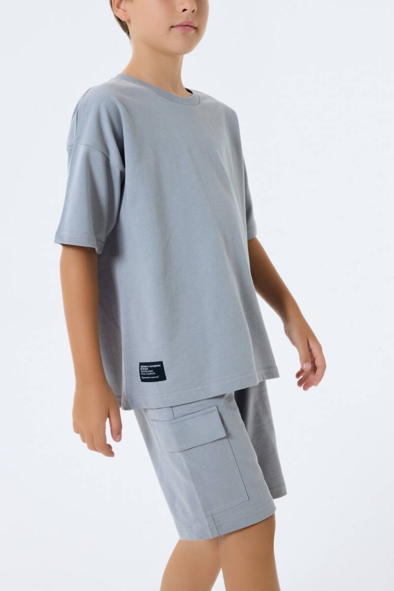 Rolypoly Erkek Çocuk %100 Pamuk Bisiklet Yaka Baskısız Yazlık Oversize Fit Gri Bermuda Takım RP3765-C-V2 - 2