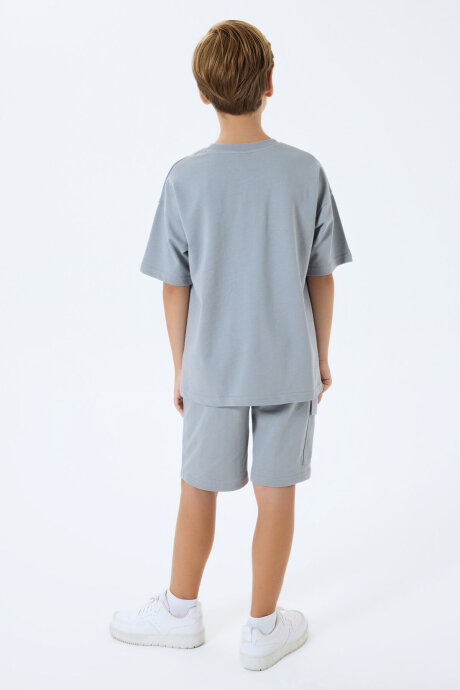 Rolypoly Erkek Çocuk %100 Pamuk Bisiklet Yaka Baskısız Yazlık Oversize Fit Gri Bermuda Takım RP3765-C-V2 - 4