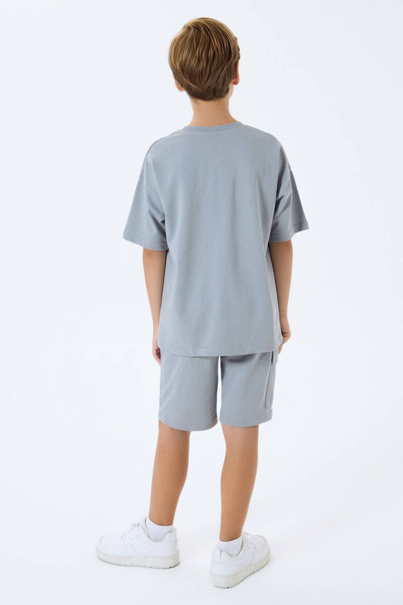 Rolypoly Erkek Çocuk %100 Pamuk Bisiklet Yaka Baskısız Yazlık Oversize Fit Gri Bermuda Takım RP3765-C-V2 - 4