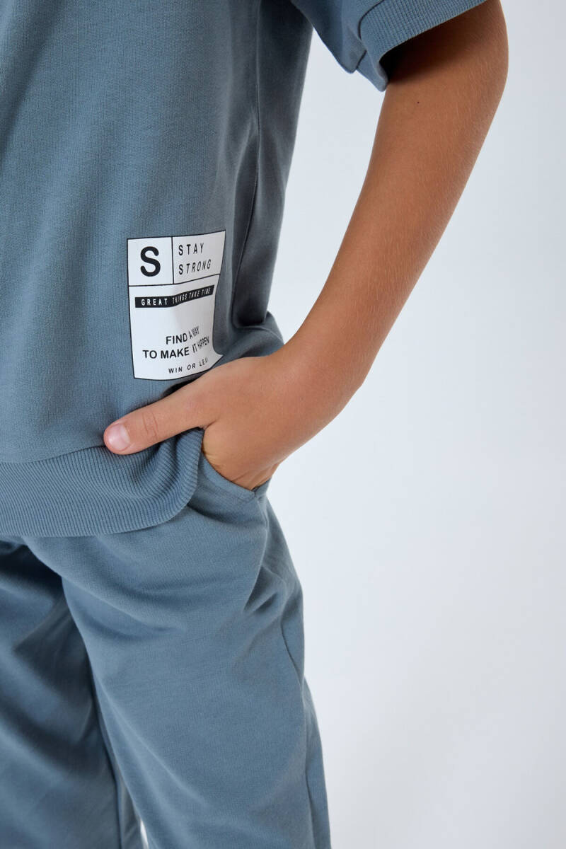 Rolypoly Erkek Çocuk %100 Pamuk Bisiklet Yaka Baskılı Yazlık Oversize Fit Mavi Eşofman Takımı RP3767-C-V2 - 3