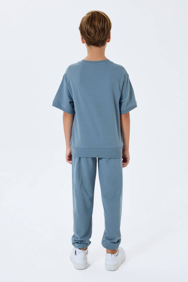 Rolypoly Erkek Çocuk %100 Pamuk Bisiklet Yaka Baskılı Yazlık Oversize Fit Mavi Eşofman Takımı RP3767-C-V2 - 4