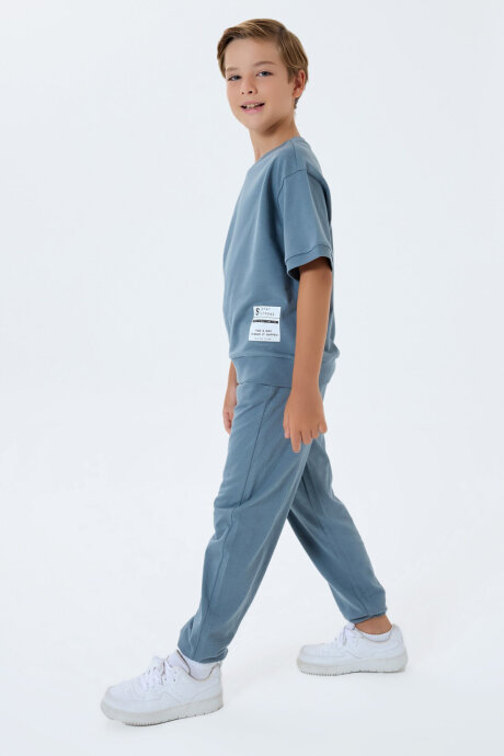 Rolypoly Erkek Çocuk %100 Pamuk Bisiklet Yaka Baskılı Yazlık Oversize Fit Mavi Eşofman Takımı RP3767-C-V2 - 5