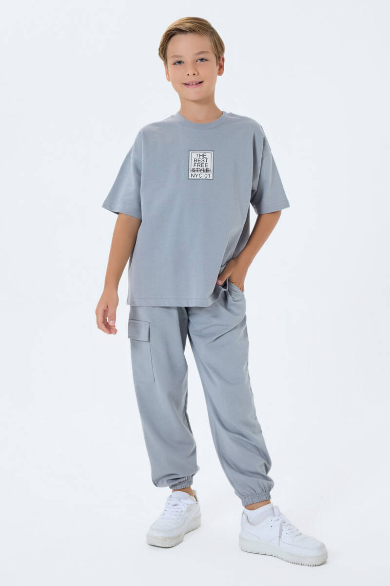 Rolypoly Erkek Çocuk Bisiklet Yaka Baskılı Yazlık Oversize Fit Gri Pijama Takımı RP3766-C-V1 - 1