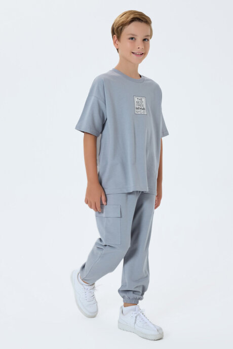 Rolypoly Erkek Çocuk Bisiklet Yaka Baskılı Yazlık Oversize Fit Gri Pijama Takımı RP3766-C-V1 (1)