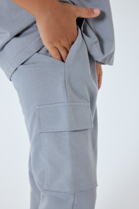 Rolypoly Erkek Çocuk Bisiklet Yaka Baskılı Yazlık Oversize Fit Gri Pijama Takımı RP3766-C-V1 - 3