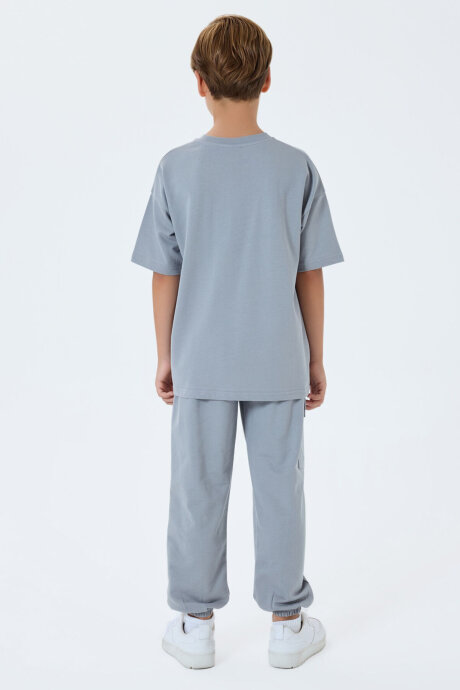 Rolypoly Erkek Çocuk Bisiklet Yaka Baskılı Yazlık Oversize Fit Gri Pijama Takımı RP3766-C-V1 - 4