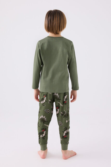 Rolypoly Erkek Çocuk Bisiklet Yaka Pigment Baskılı Kışlık Regular Fit Haki Pijama Takımı RP3429-C-V1 - 5