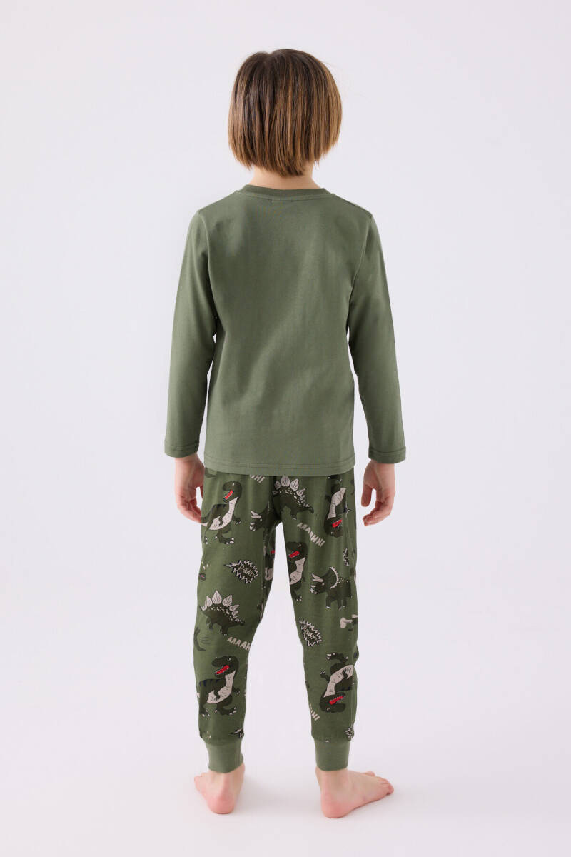 Rolypoly Erkek Çocuk Bisiklet Yaka Pigment Baskılı Kışlık Regular Fit Haki Pijama Takımı RP3429-C-V1 - 5