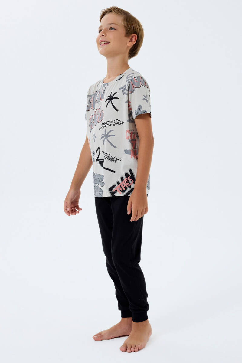 Rolypoly Erkek Çocuk Bisiklet Yaka Baskılı Yazlık Regular Fit Gri Pijama Takımı RP3746-C-V1 - 2