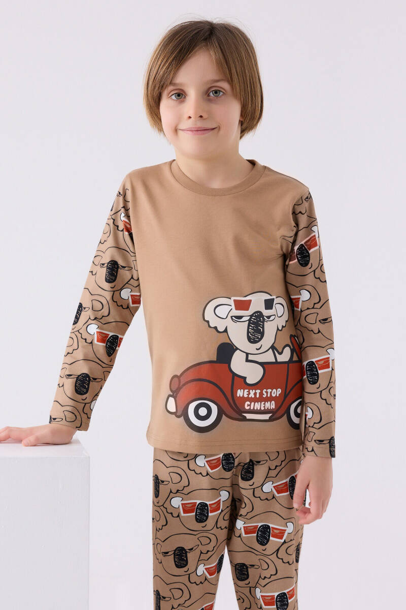 Rolypoly Erkek Çocuk Bisiklet Yaka Pigment Baskılı Kışlık Regular Fit Kahverengi Pijama Takımı RP3446-C-V2 - 2
