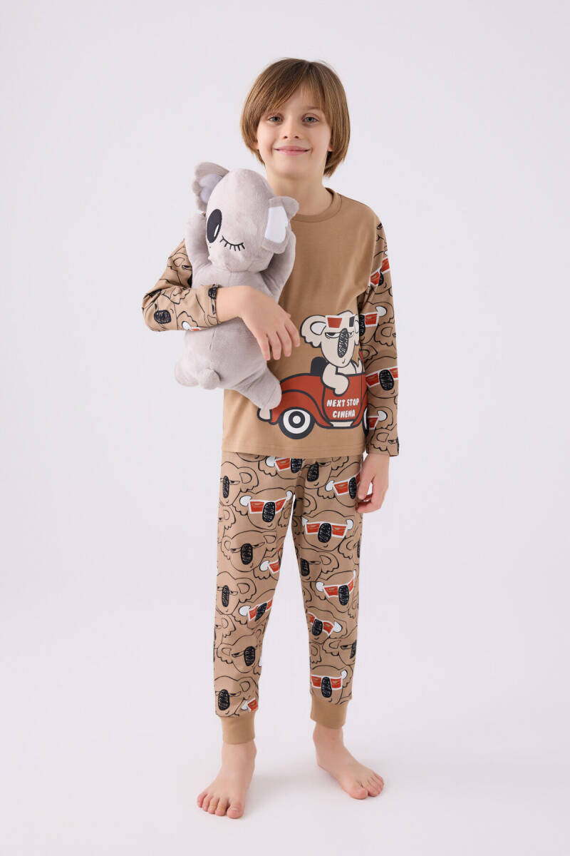 Rolypoly Erkek Çocuk Bisiklet Yaka Pigment Baskılı Kışlık Regular Fit Kahverengi Pijama Takımı RP3446-C-V2 - 3