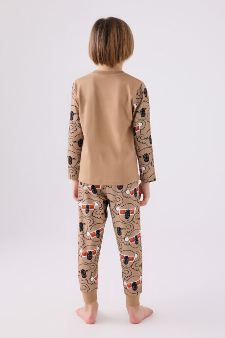 Rolypoly Erkek Çocuk Bisiklet Yaka Pigment Baskılı Kışlık Regular Fit Kahverengi Pijama Takımı RP3446-C-V2 - 5